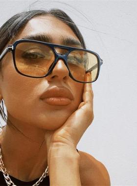 Vintage Yellow Lens Square Sunglasses Women Luxury T Brand O