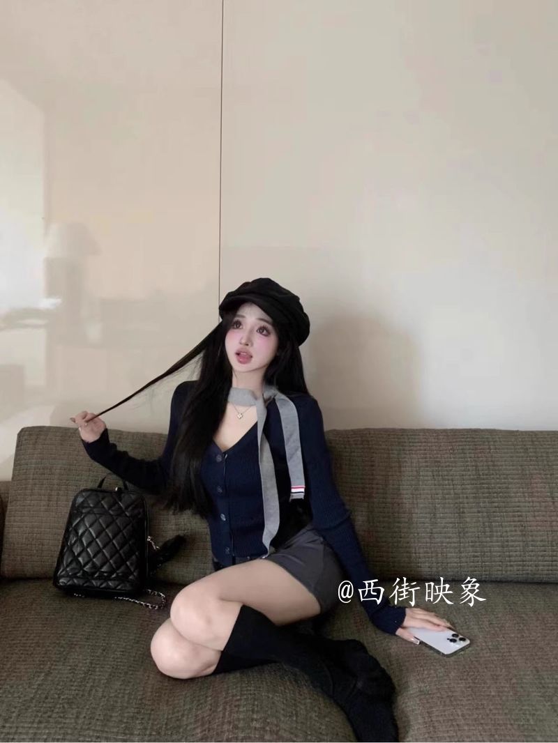 单/两件套秋冬季温柔风v领开衫上衣女修身收腰毛衣包臀裙半身短裙