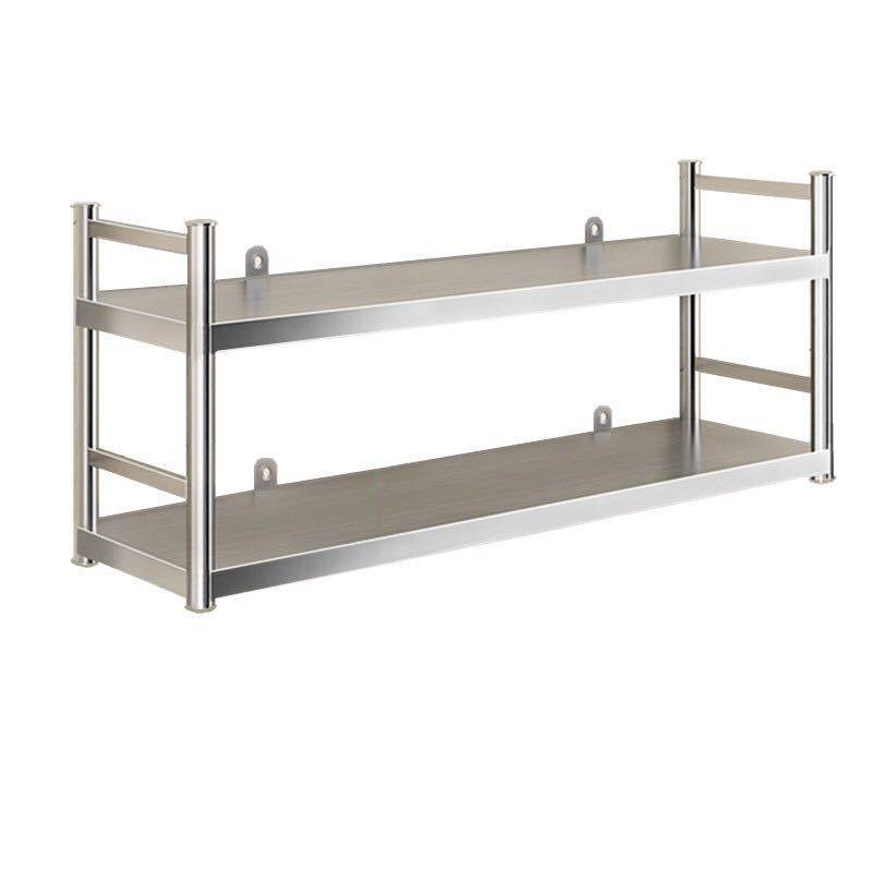 带护栏双层不锈钢厨房置物架微波炉烤箱调料上墙架两层壁挂墙上架