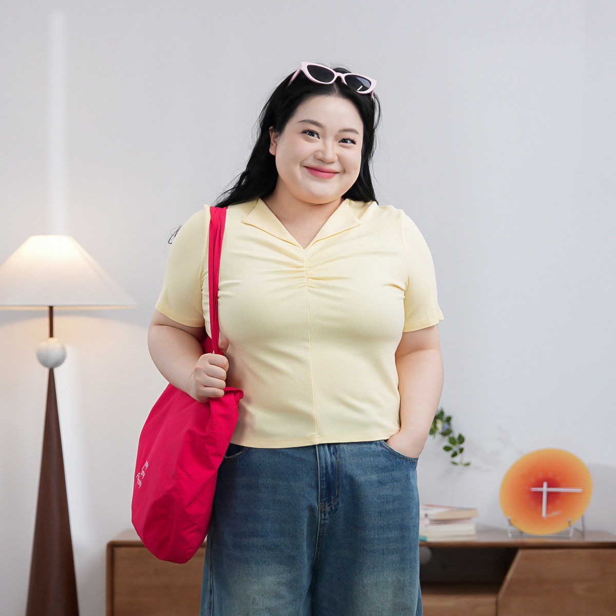 福饮沸别【蓝城旧事】大码女装V领小翻领气质显瘦短袖T恤女2059