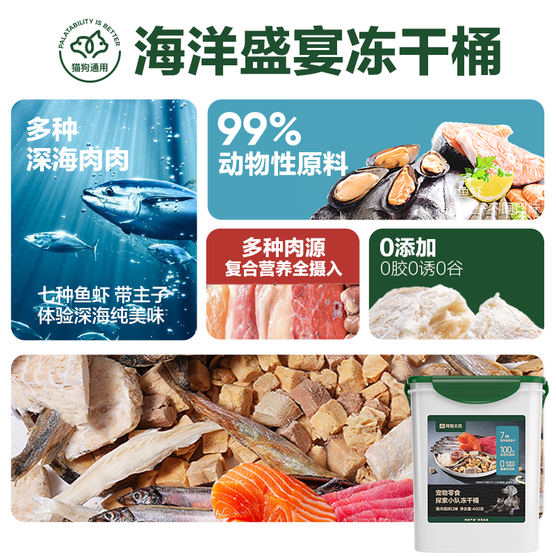 【百补尝鲜】网易天成五拼冻干猫零食鸡胸肉鸡肉粒猫咪冻干桶营养,淘宝优惠券,粉丝福利购,淘宝优惠卷