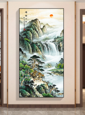 新中式入户玄关装饰画 画带灯壁灯画 画山水画 画客厅走廊过道旭