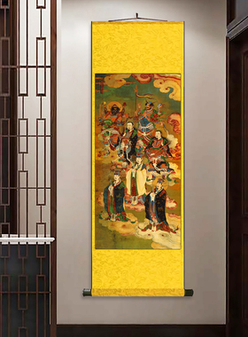 三官大帝 挂画卷轴字画丝绸壁画人三物画神像装饰画丝绸画包邮