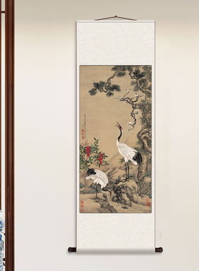 送礼祝寿梅花字画好运壁画农村蟠桃双鹤定丝绸客厅装饰松鹤延年