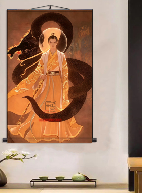 蟒家画像丝绸挂画仙家公子玄关堂口背景装饰画中堂墙壁画卷轴挂图