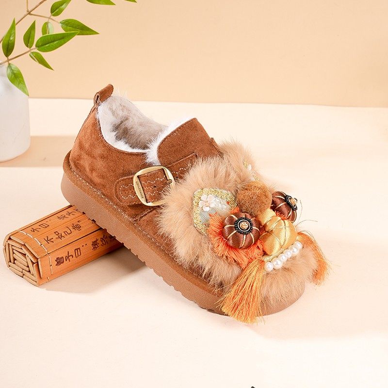 舒适百搭民族风勃肯流苏虎头加绒棉鞋女手工传统布鞋圆头低跟国潮,淘宝优惠券,粉丝福利购,淘宝优惠卷