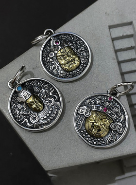 藏族扎基拉姆绿度母菩萨圆牌寓意满满吊坠藏密挂坠黄项链女男财神