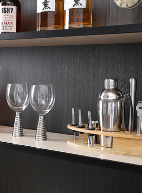 样板间厨房酒柜摆件真清酒假红酒威士忌套装水晶杯醒酒器装饰品