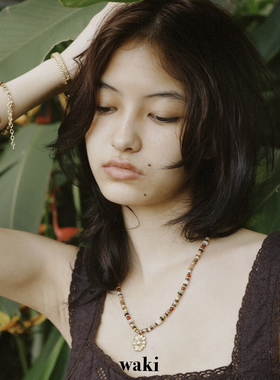 waki 雏菊可可 秋日棕色系花朵元素手工串珠项链百搭