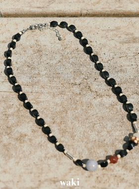 waki 萨萨里探险 Sassari Adventure 黑色系不对称手工串珠项链