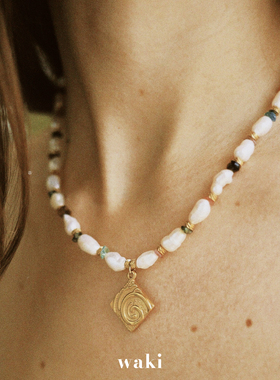 waki 巴洛克旋涡 Baroque Swirl 天然珍珠吊坠手工串珠项链
