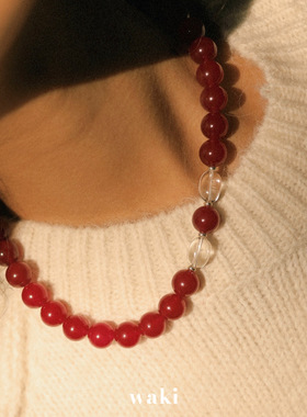 waki 水晶黑布林 浆果色 百搭毛衣链串珠项链