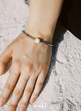 waki 波子汽水 Ramune Soda 清爽蓝色系撞色叠戴串珠手链