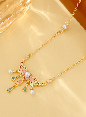 法国coopkoop新款绝美新中式粉色芍药项链高级感锁骨链毛衣链