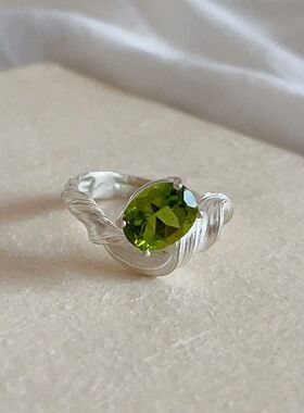 法国coopkoop冷淡风橄榄绿锆石戒指女轻奢小众设计感不规则食指