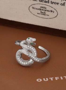 法国CoopKoop中古拉丝灵蛇戒指个性轻奢冷淡风开口食指戒高级感