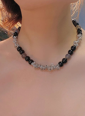 法国CoopKoop黑色珠子荆棘金属链条拼接项链男女潮酷嘻哈锁骨