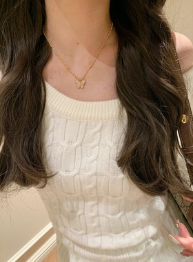 法国coopkoops925银粉钻蝴蝶项链双面可戴高颜值设计高级感拉丝