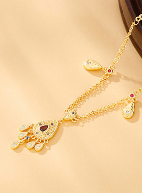 法国coopkoop中国滴项链泪珠设计复古色镶钻精致流苏小众轻奢