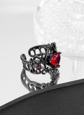 法国coopkoop皇冠戒指女小众设计红宝石重工轻奢高级感食指戒