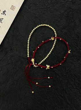 法国coopkoops925银蝴蝶星星双层编织手绳新中式复古酒红色流苏