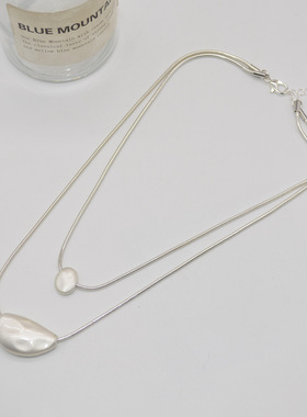 法国CoopKoop高级感不规则银白色磨砂石头蛇骨链双层叠戴项链