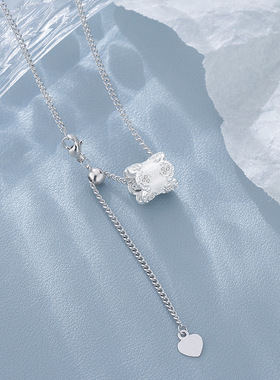 法国coopkoop新款精致银色缎带拉丝腰筒吊坠毛衣链轻奢高级感