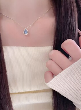 法国cherry kittys925银蓝眼泪锆石项链女2026新款轻奢高级感水滴