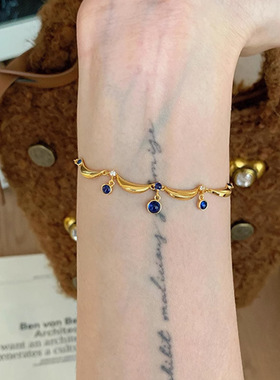 法国coopkoops925银蓝色水滴流苏花边手链项链戒指秋冬复古