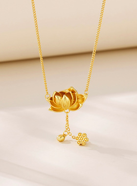 法国coopkoop！莲花流苏项链色荷花中式轻奢高级感锁骨链新款女