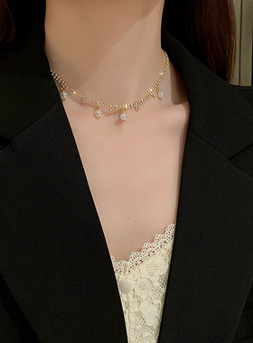 奥特莱斯撤柜人鱼姬珍珠项链女轻奢小众设计感锁骨链气质简约2023