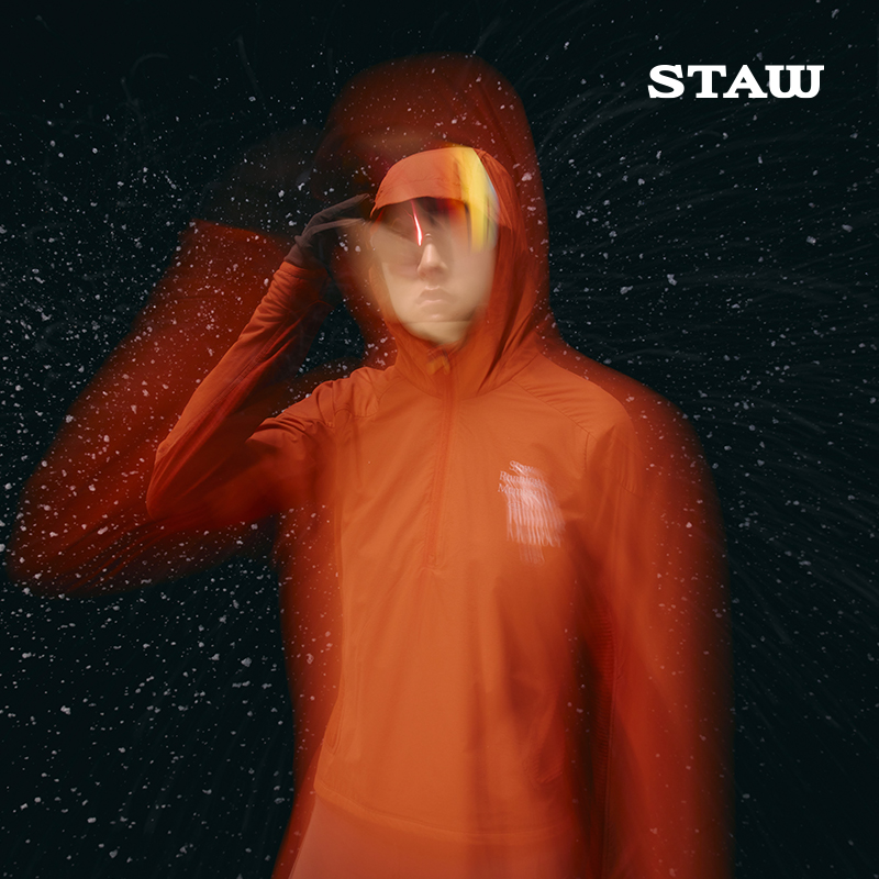 STAW世拓0度御风跑步长袖T恤男防风保暖加绒运动连帽速干衣外套女 - 图1
