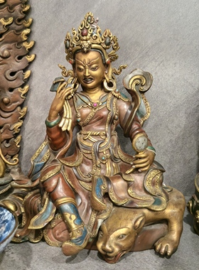 莲师/莲师八变/多杰卓洛/海生金刚/9寸尼泊尔鎏金古董老佛像摆件