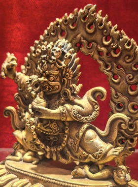 黑袍金刚/玛哈嘎拉/噶举/二臂大黑天臂12cm 尼泊尔鎏金佛堂摆件