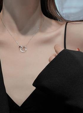 S925纯银环环相扣项链女生轻奢小众高级设计感锁骨链2024新款精致