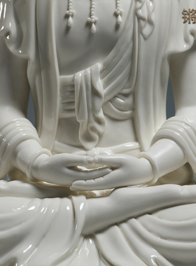 锵锵陶瓷16寸禅定戴冠观音摆件