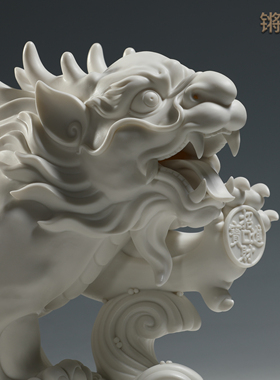 锵锵五福四海貔貅白瓷摆件