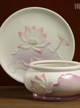 锵锵陶瓷粉莲系列佛具套装