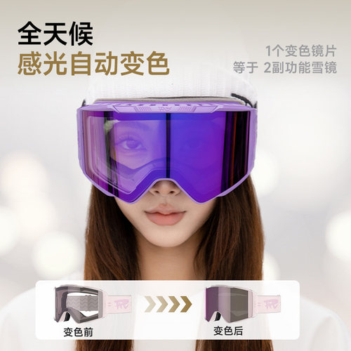 REV锐伍C6镇风变色雪镜滑雪眼镜近视磁吸男女护目镜可戴眼镜防雾 - 图1