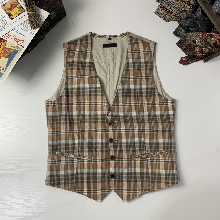 vintage日制古着女马甲棉布童趣马甲格子英伦老钱风文艺马甲-14,淘宝优惠券,粉丝福利购,淘宝优惠卷