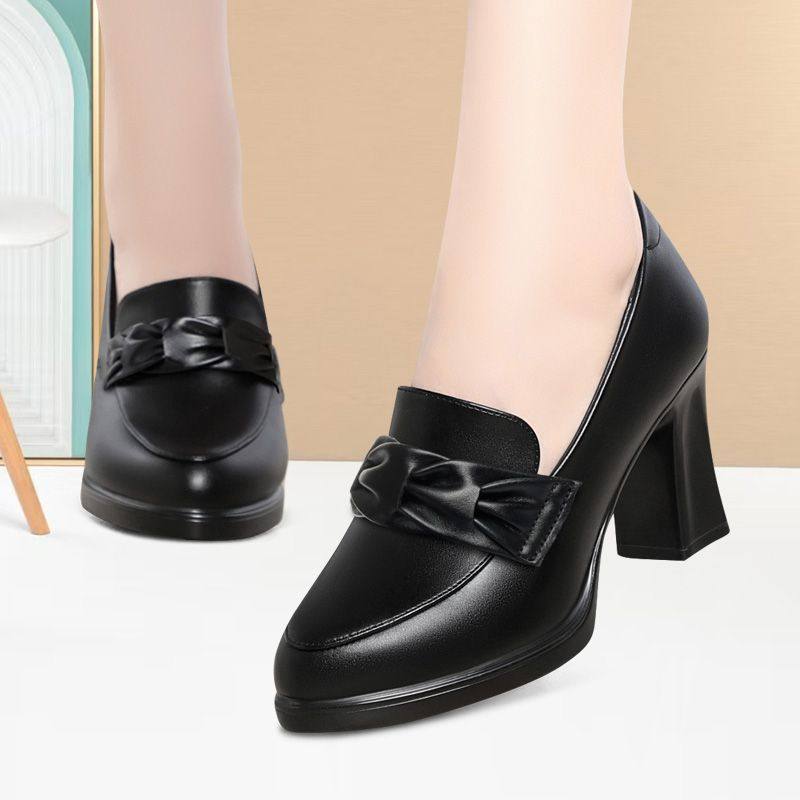 气质中年高跟鞋粗跟耐磨女鞋软皮舒适深口单鞋新款低帮时尚乐福鞋,淘宝优惠券,粉丝福利购,淘宝优惠卷