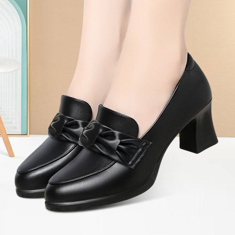 气质中年高跟鞋粗跟耐磨女鞋软皮舒适深口单鞋新款低帮时尚乐福鞋,淘宝优惠券,粉丝福利购,淘宝优惠卷