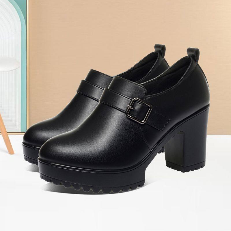 百搭粗跟舒适中年深口单鞋耐磨轻便增高走秀鞋拉链时尚旗袍高跟鞋,淘宝优惠券,粉丝福利购,淘宝优惠卷