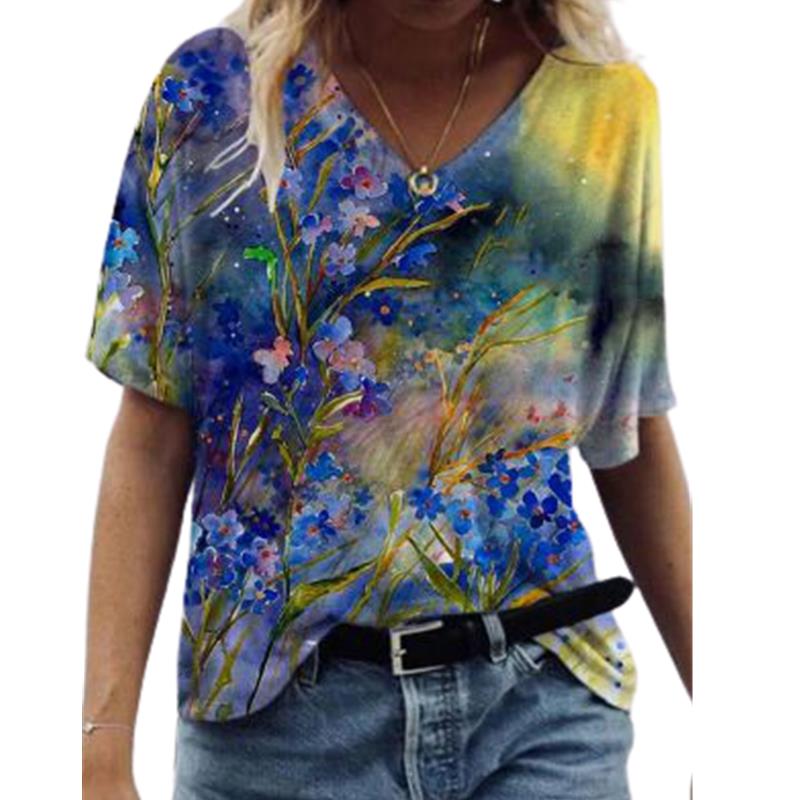 Top Women's 3D Floral Print T-shirt上衣女式风景3D花卉印花T恤-图2