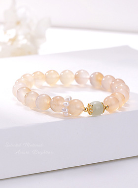 跨境玛瑙和田玉珍珠圈手链S925银玛瑙手串国风小众轻奢设计款