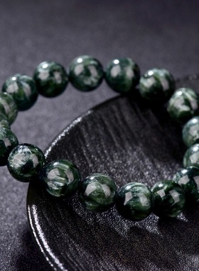 跨境蓓蓓福  天然老矿绿龙晶圆珠手链 绿色龙晶石手串水晶散珠
