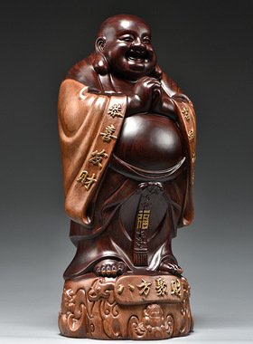 跨境黑檀木雕弥勒佛像摆件实木雕刻八方佛笑佛家居客厅红木送礼