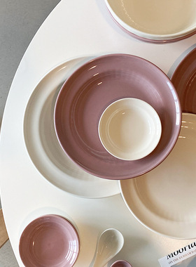 半纹碗盘家用组合餐具套装耐高温釉下彩工艺碗碟圆形深盘沙拉盘