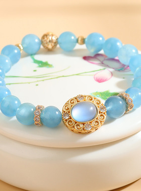 跨境批发天然水晶海蓝宝手链浪漫海洋之恋原创单圈手串轻奢时尚