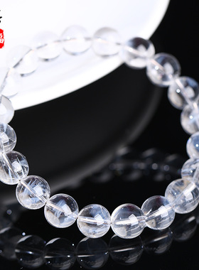 跨境蓓蓓福 天然7A级蓝针水晶圆珠手链蓝色发晶手串透体蓝针手串